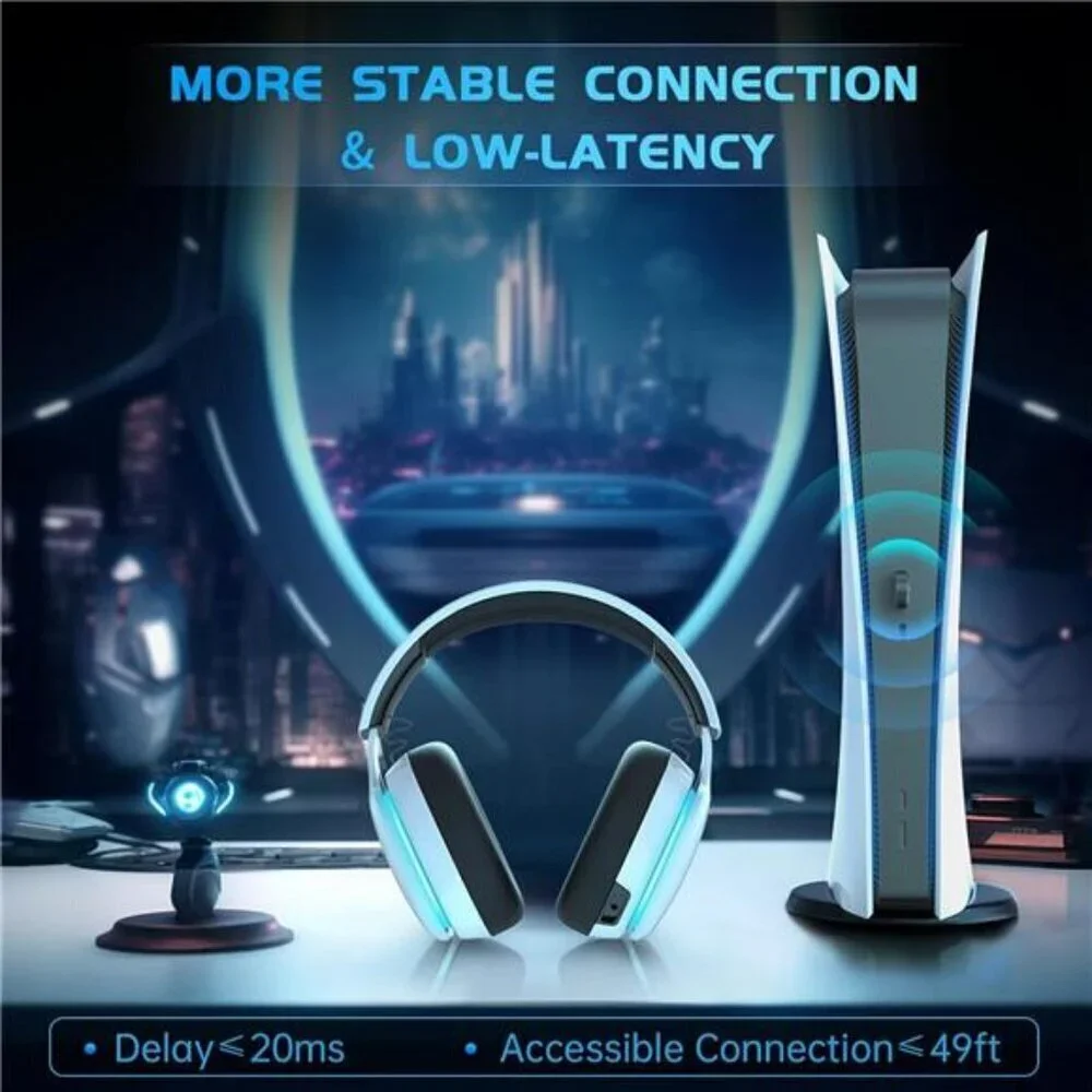 2.4GHz Wireless Gaming Headset Gaming Headphones Bluetooth Battery Mic White